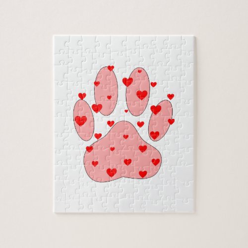 Pink Paw Print With Hearts Jigsaw Puzzle