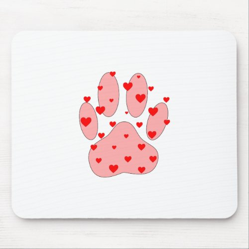 Pink Paw Print With Hearts Mouse Pad