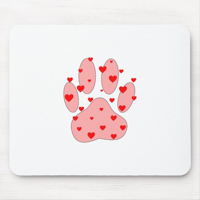 Pink Paw Print With Hearts Mouse Pad (Front)