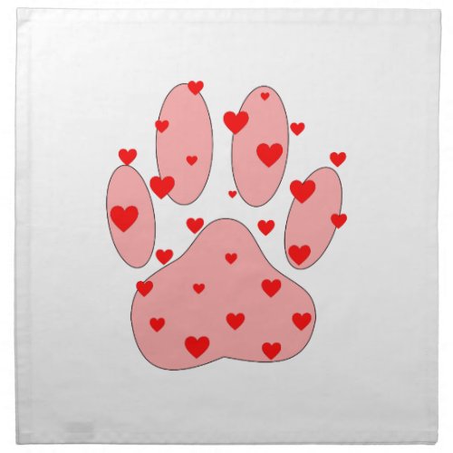 Pink Paw Print With Hearts Napkin