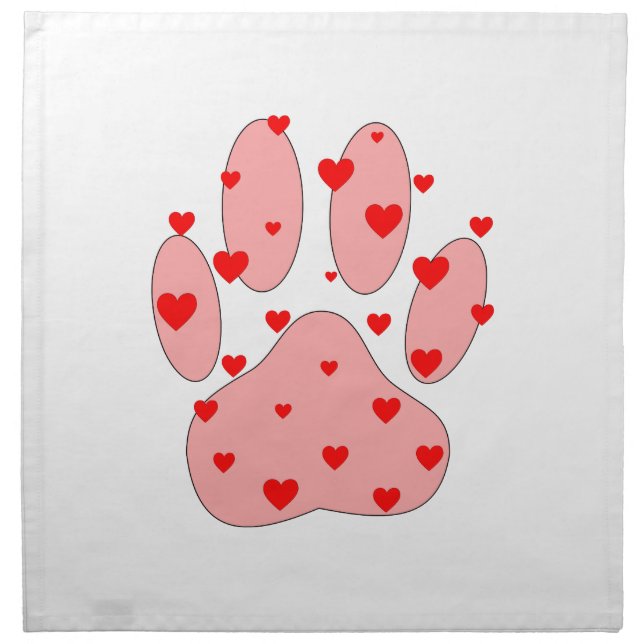 Pink Paw Print With Hearts Napkin (Front)