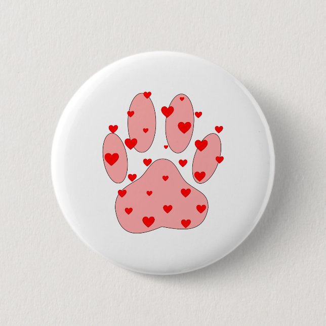 Pink Paw Print With Hearts Pinback Button (Front)