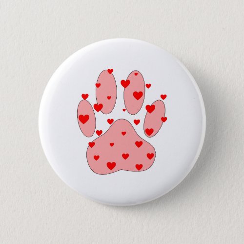 Pink Paw Print With Hearts Pinback Button