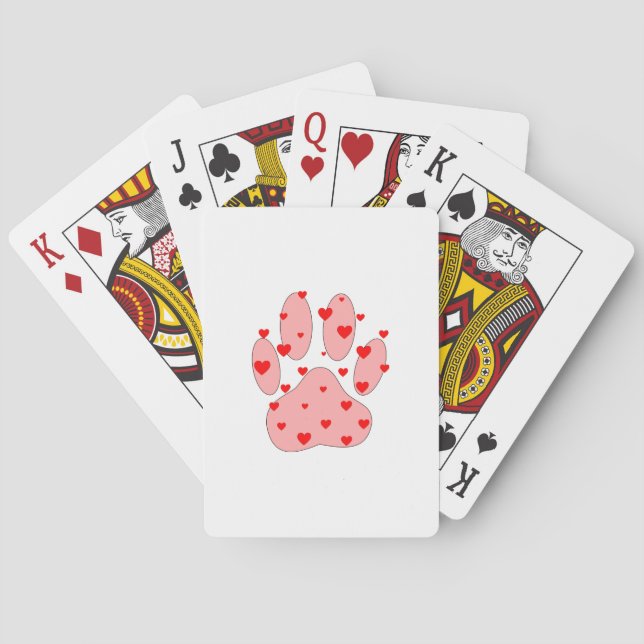 Pink Paw Print With Hearts Poker Cards (Back)