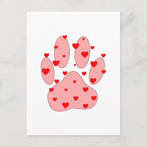 Pink Paw Print With Hearts Postcard