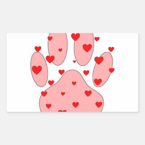 Pink Paw Print With Hearts Rectangular Sticker