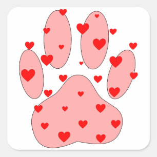 Pink Paw Print With Hearts Square Sticker