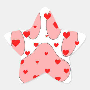 Pink Paw Print With Hearts Star Sticker