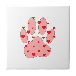 Pink Paw Print With Hearts Tile