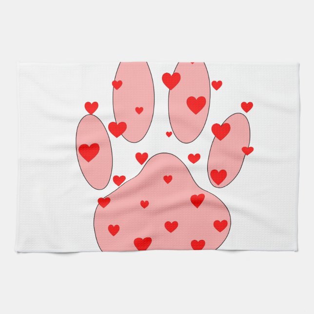 Pink Paw Print With Hearts Towel (Horizontal)
