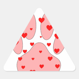 Pink Paw Print With Hearts Triangle Sticker