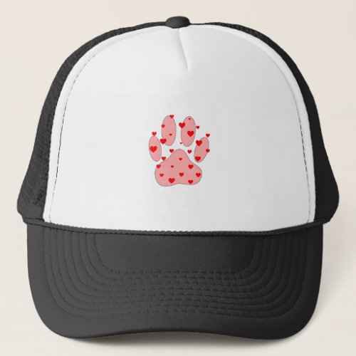 Pink Paw Print With Hearts Trucker Hat
