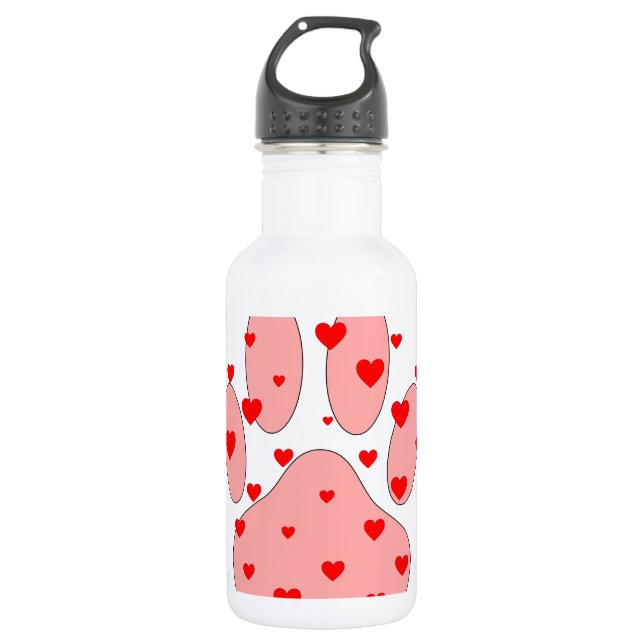 Pink Paw Print With Hearts Water Bottle (Front)