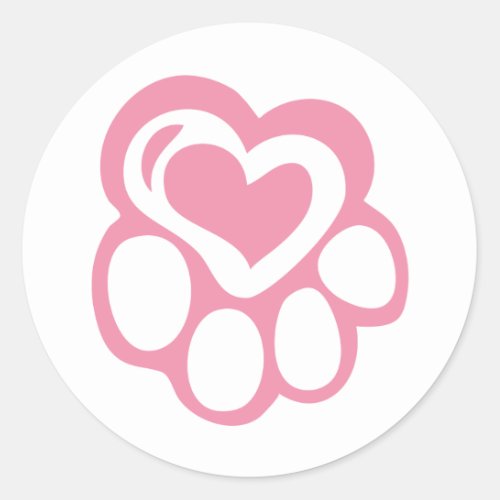 Pink Paw Print with Love Classic Round Sticker
