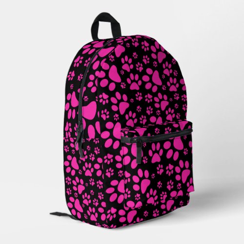 Pink Paw Prints Black Printed Backpack
