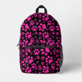 Pink Paw Prints Black Printed Backpack (Front)