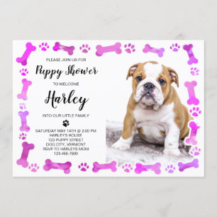 Pink Paw Prints Bones New Pet Dog Puppy Shower Invitation