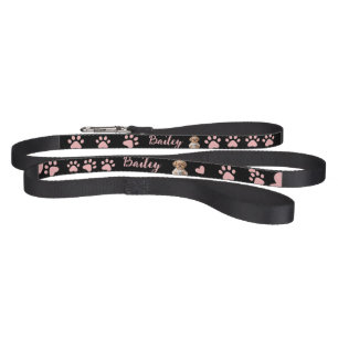Pink Paw Prints Cute Dog Name Black Pink Pet Leash
