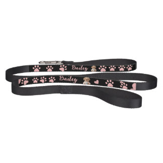 Pink Paw Prints Cute Dog Name Black Pink Pet Leash