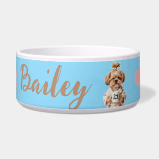 Pink Paw Prints Cute Dog Name Blue Pink Bowl