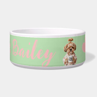 Pink Paw Prints Cute Dog Name Green Pink Bowl