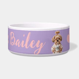 Pink Paw Prints Cute Dog Name Purple Pink Bowl