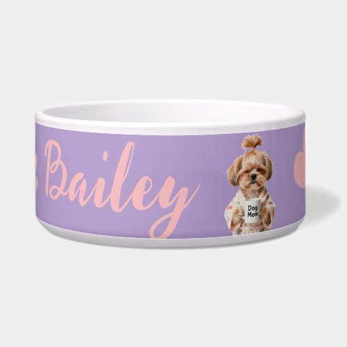Pink Paw Prints Cute Dog Name Purple Pink Bowl