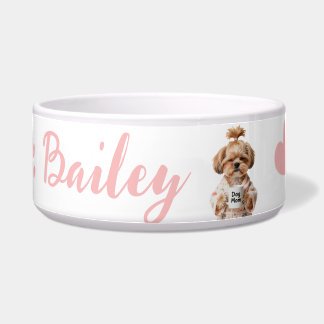 Pink Paw Prints Cute Dog Name White Pink Bowl