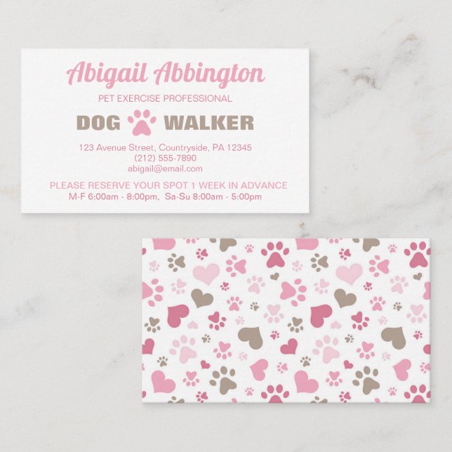 Pink Paw Prints Dog Walker Business Card (Front/Back)
