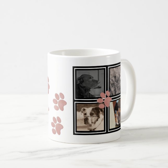 Pink Paw Prints | Instagram Pet Photo Collage Coffee Mug (Front Right)