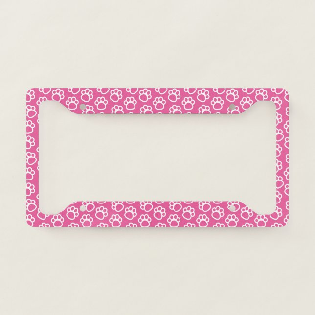 Pink Paw Prints License Plate Frame (Front)