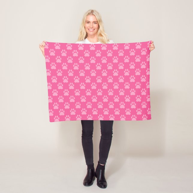 Pink Paw Prints Pattern Fleece Blanket (In Situ)