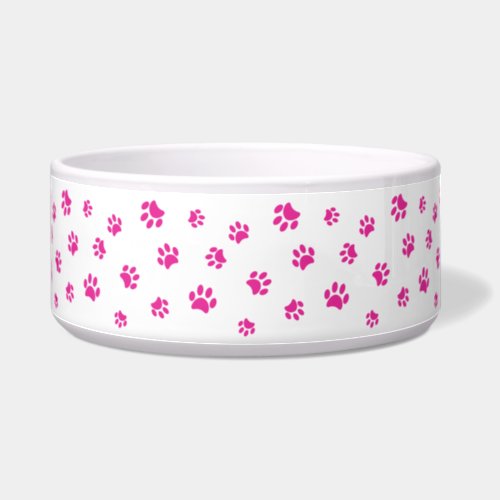 Pink Paw Prints Pattern Large Bowl