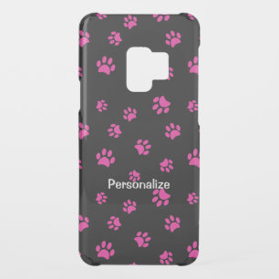Pink Paw Prints Pattern on Black Uncommon Samsung Galaxy S9 Case