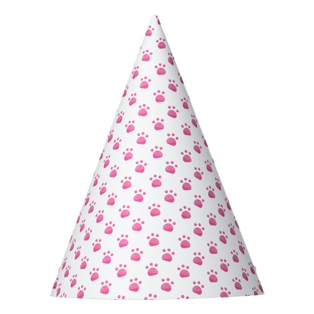 Pink Paw Prints Pattern Party Hat (Front)