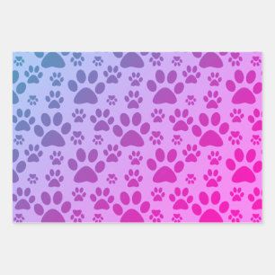 Pink Paw Prints Pattern Wrapping Paper Sheets
