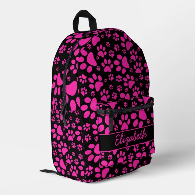 Pink Paw Prints Personalized Printed Backpack (Back Corner Left)