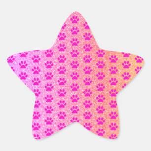 Pink Paw Prints Rose Gold Glitter Cute Girly Cool Star Sticker