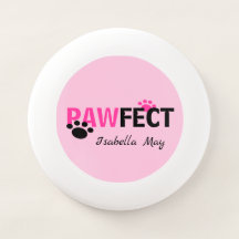 Pink Pawfect With Paws & Name Dog Frisbee