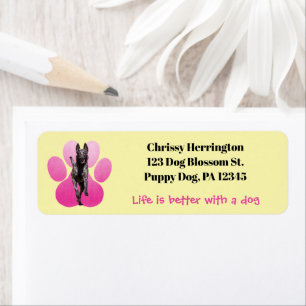 Pink Pawprint On Yellow / Belgian Malinois Dog Label
