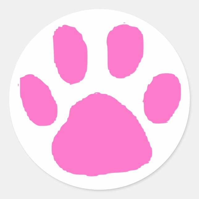 Pink Pawprint (Paw Print) Design Classic Round Sticker (Front)