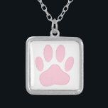 Pink Pawprint Silver Plated Necklace<br><div class="desc">Pink cartoon dog pawprint, </div>