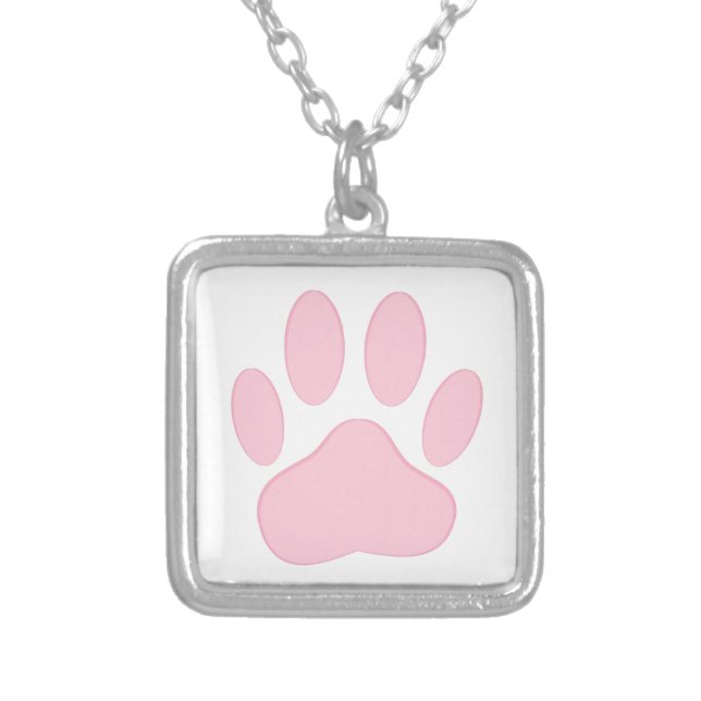 Pink Pawprint Silver Plated Necklace (Front)