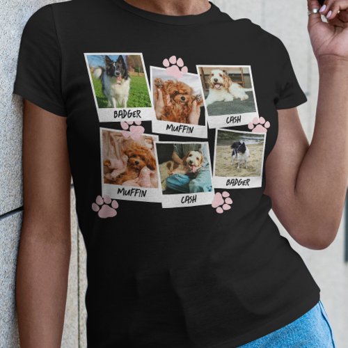 Pink Paws 6 Dog Snapshots Photo Template T-Shirt