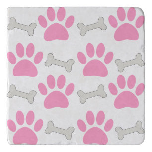 Pink Paws And Bones Seamless Pattern Custom   Trivet
