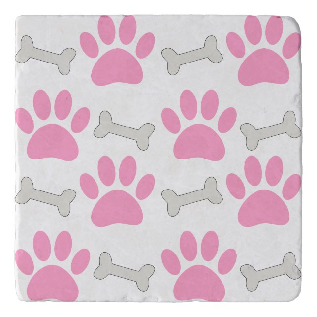 Pink Paws And Bones Seamless Pattern Custom   Trivet (Front)