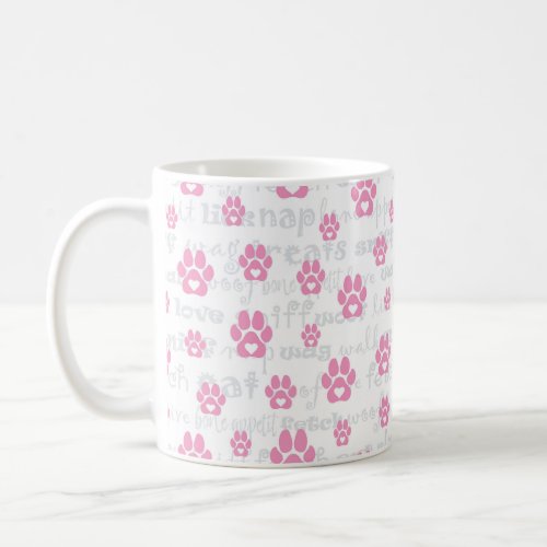 pink paws and heart coffee mug