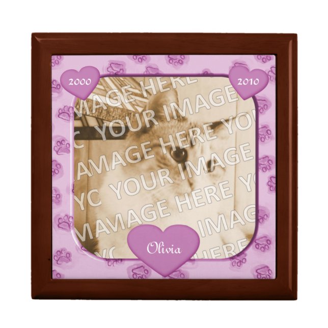 Pink Paws and Hearts Pet Memorial Keepsake Box (Front)