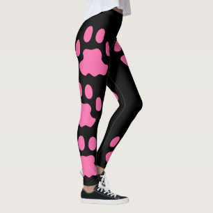 Pink Paws Black Leggings