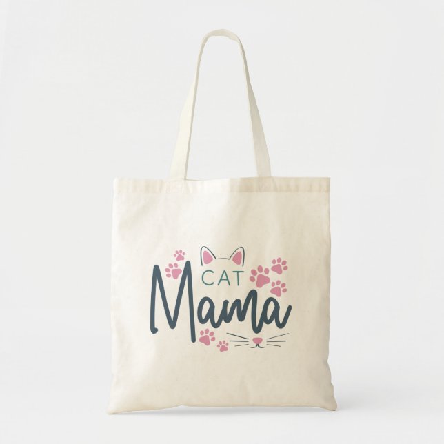 Pink Paws Cat Mama Kawaii Cute Tote Bag (Front)